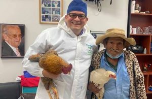 Abuelito agradece a su médico operación de próstata regalándole dos gallinas