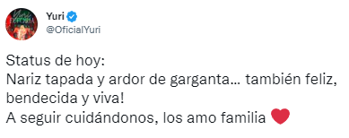 Yuri da positivo a COVID-19 por segunda ocasión