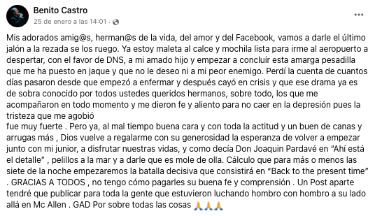 Benito Castro revela que su hijo padece la enfermedad de Lyme
