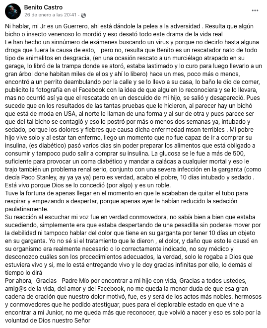 Benito Castro revela que su hijo padece la enfermedad de Lyme