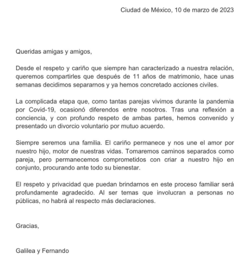 Galilea Montijo anuncia su divorcio tras 11 años de matrimonio