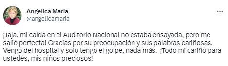 ¡Angélica María sufre aparatosa caída en pleno concierto!