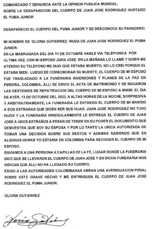 Desmienten robo del cuerpo de Juan José Rodríguez Jr. "El Pumita"