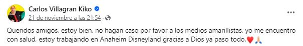 ¡Carlos Villagrán aclara cuál es realmente su estado de salud!
