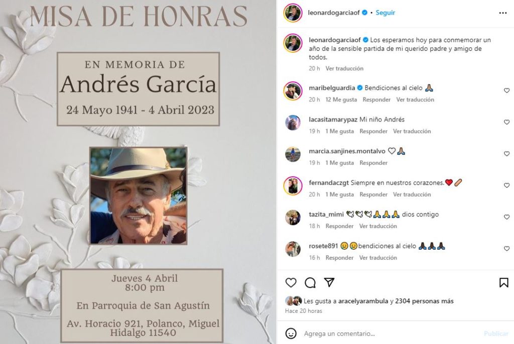 Leonardo García dedica emotivo mensaje a Andrés García en su primer aniversario luctuoso